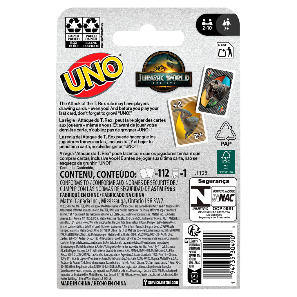 UNO Jurassic World Rebirth Card Game For Kids, Family & Adult Game Nights
