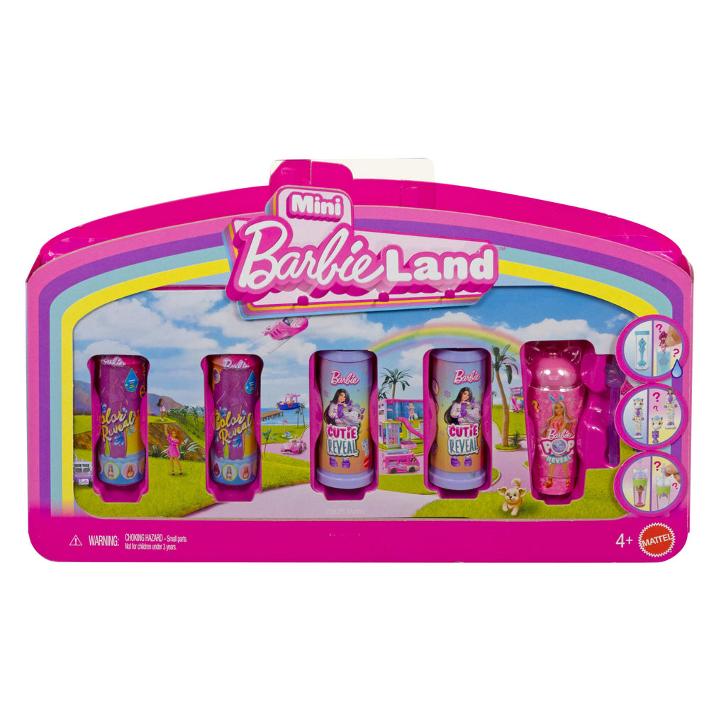 Barbie Mini Barbie Land 5 Dolls Reveal Pack, 1.5-Inch Mini Dolls With Surprise Reveal & Sensory Play Piece