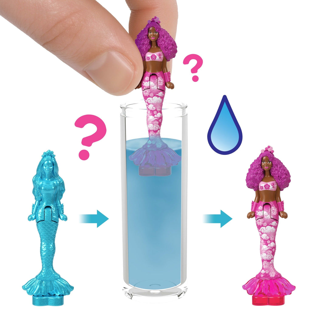 Barbie Mini Barbie Land Color Reveal Mermaid Dolls, 1.5-Inch Doll With Surprise Water Reveal , Series 3