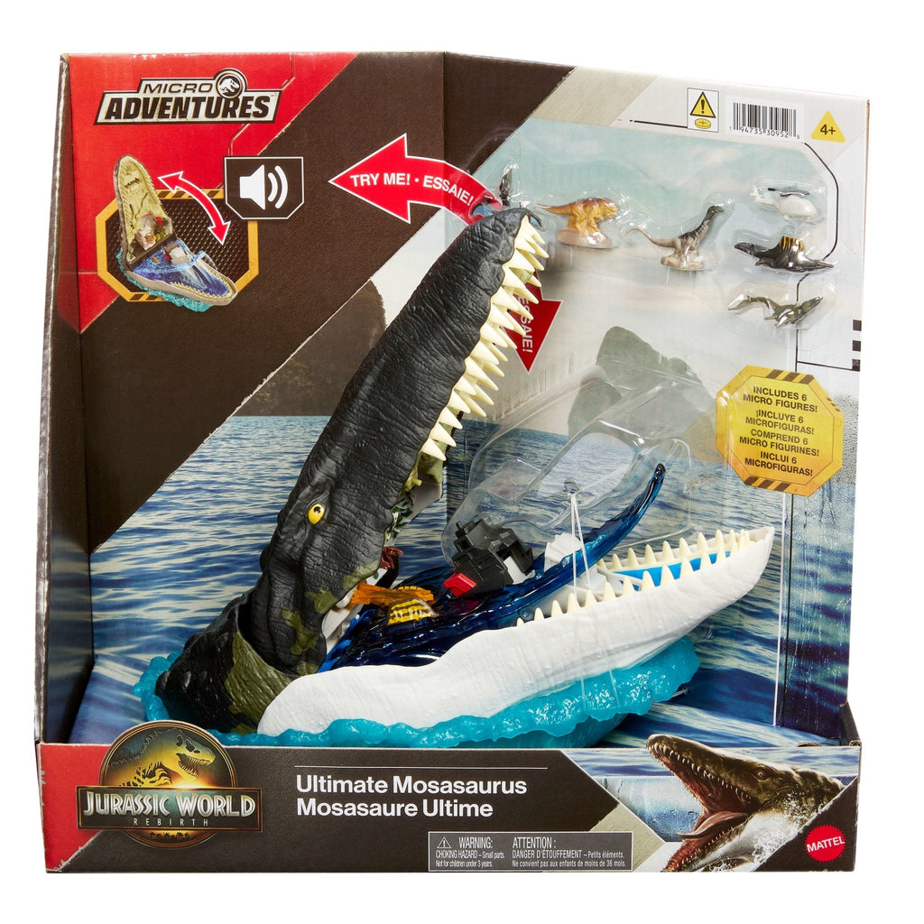 Jurassic World Rebirth Deluxe Mosasaurus Playset, 7 interactive Features & Sound Fx, 6 Micro Figs