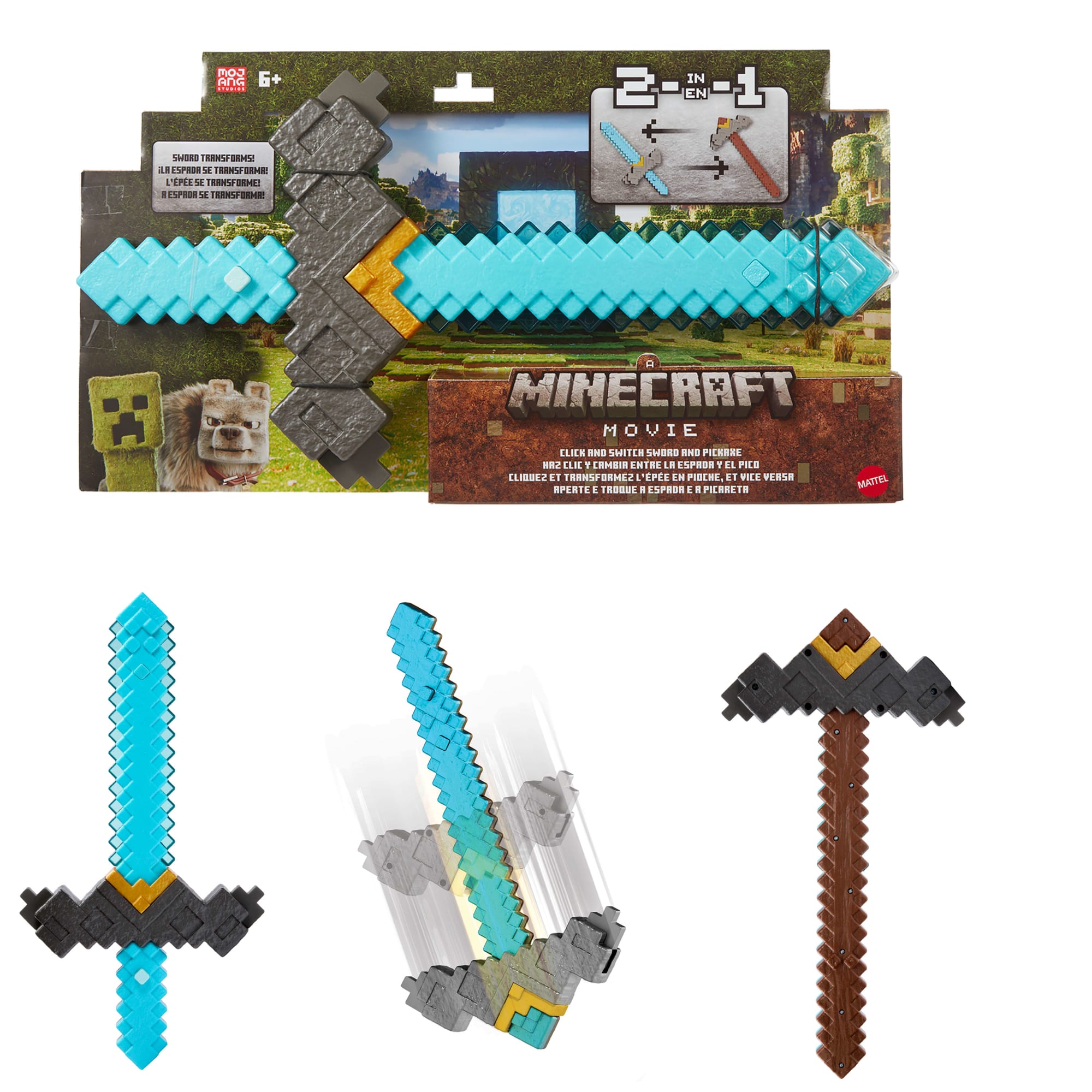 Minecraft Click And Switch Sword And Pickaxe Role-Play 2-In-1 Toy Inspired By The Movie