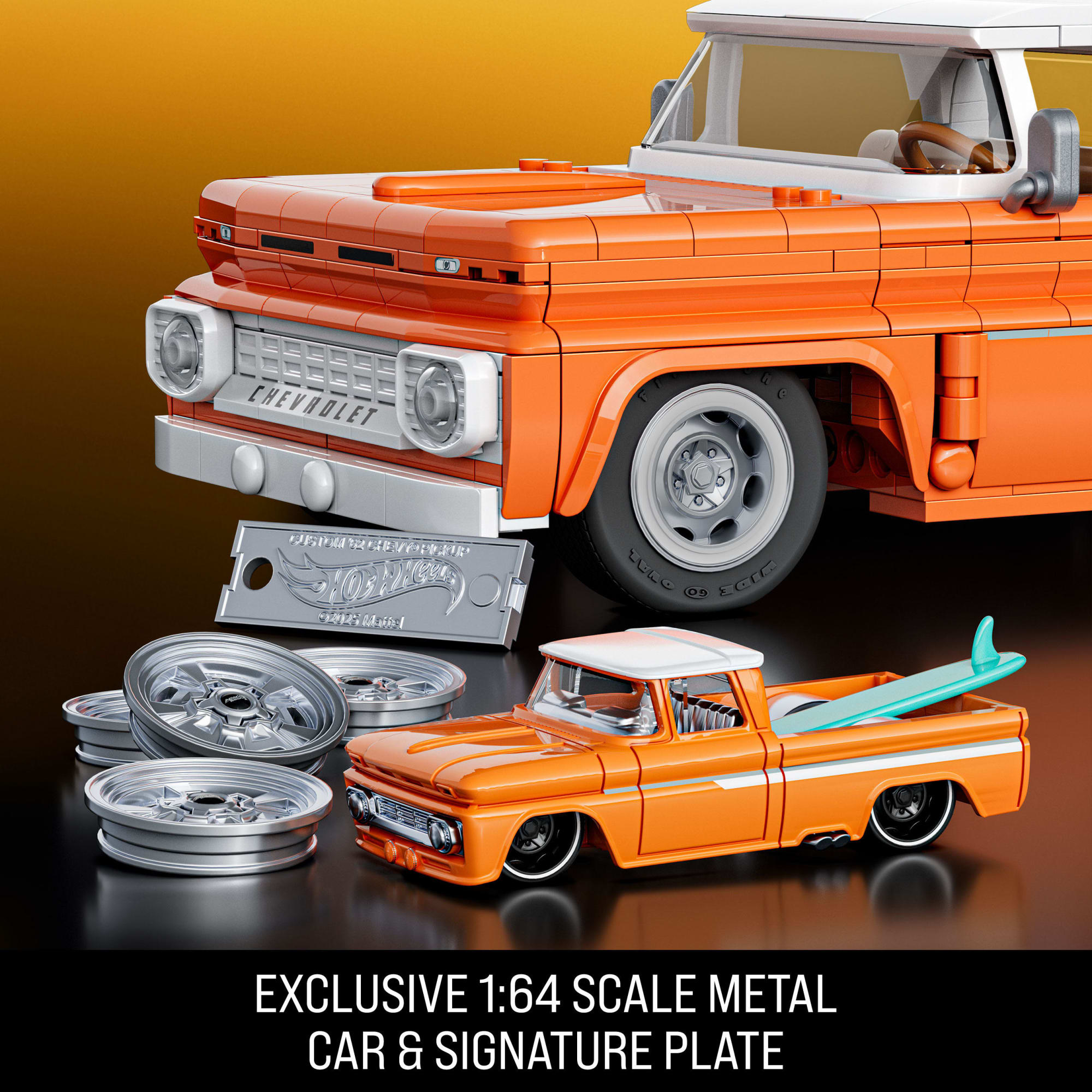 Mattel Brick Shop Hot Wheels Custom ’62 Chevy Pickup Building Toy Kit (858 Pieces), For Collectors