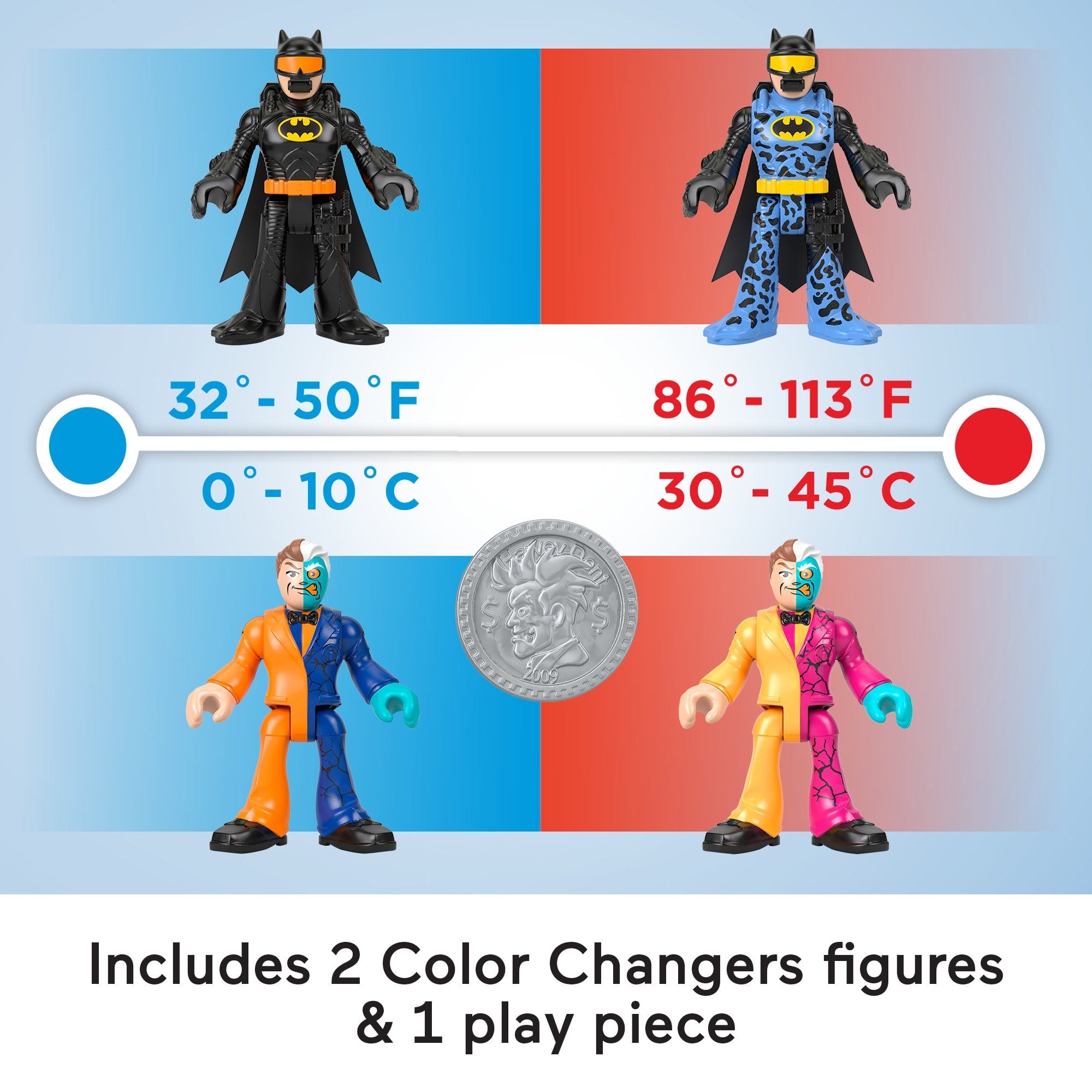 Imaginext DC Super Friends Color Changers Batman & Two-Face 3-Piece Figure Set For Kids