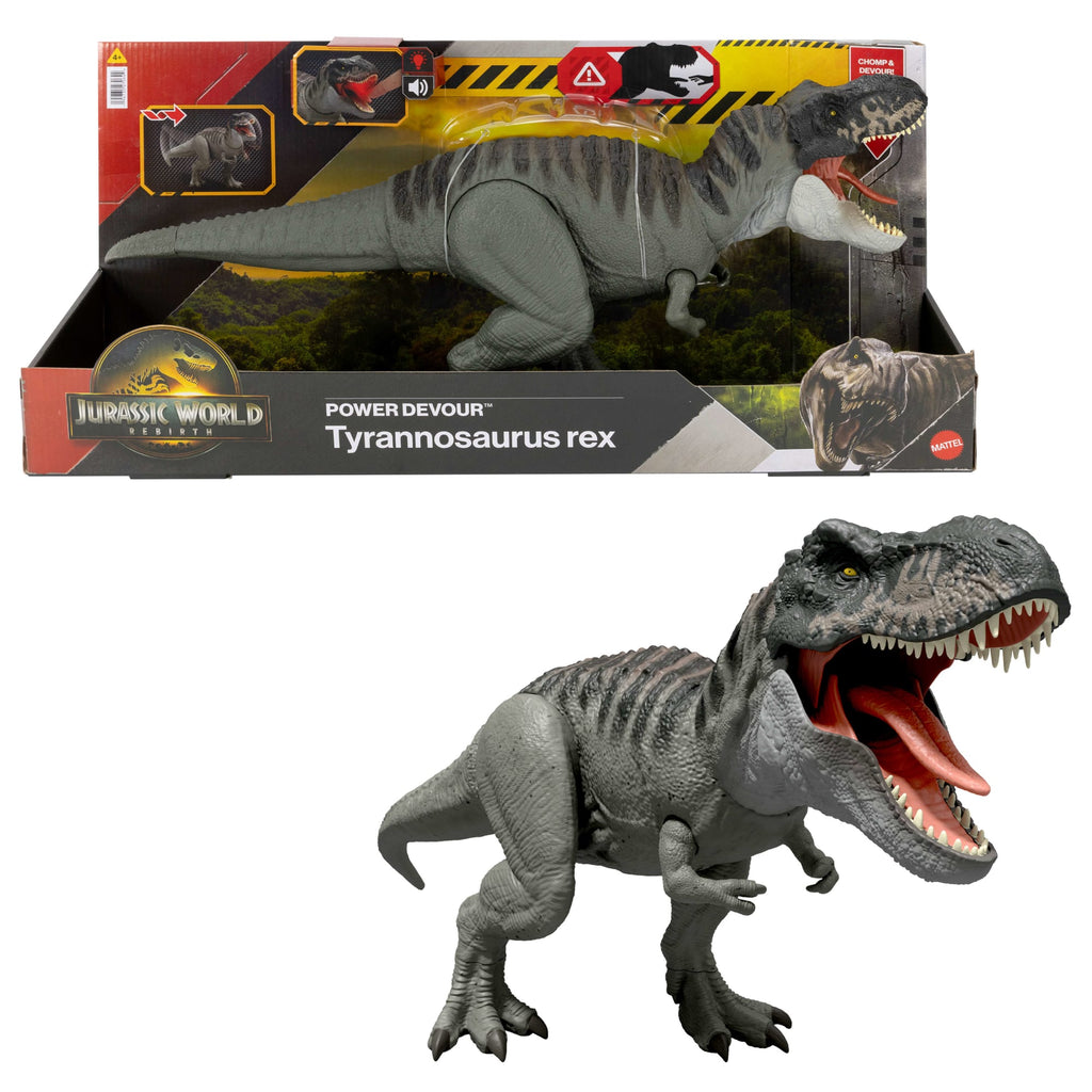 Jurassic World Rebirth Power Devour Tyrannosaurus Rex Dinosaur Figure, Constant Chomp Lights & Sound