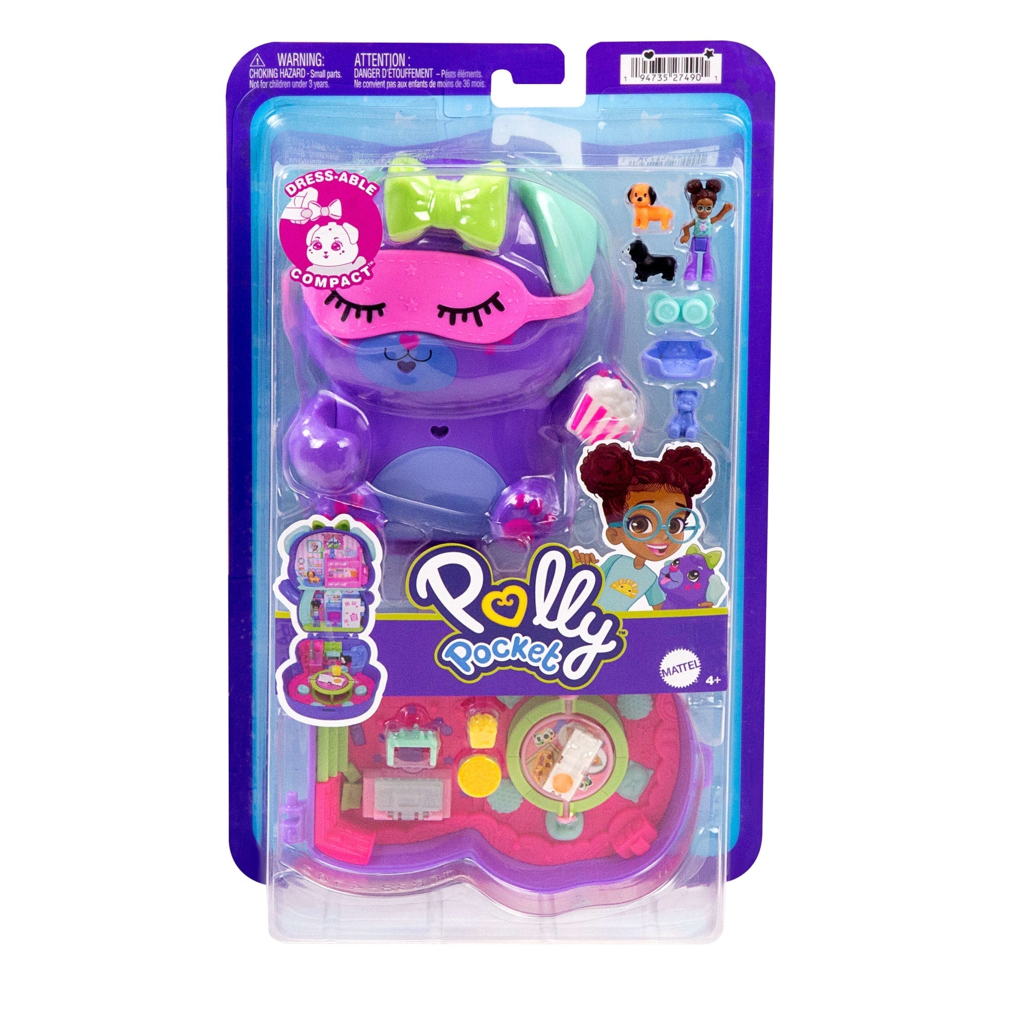 Polly Pocket Sleepover Puppy Compact Playset With 1 Micro Doll And Pet Dogs, Travel Toy With Food & Styling Accessories