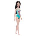 Beach Barbie Doll With Black Hair Wearing Tropical Blue Swimsuit