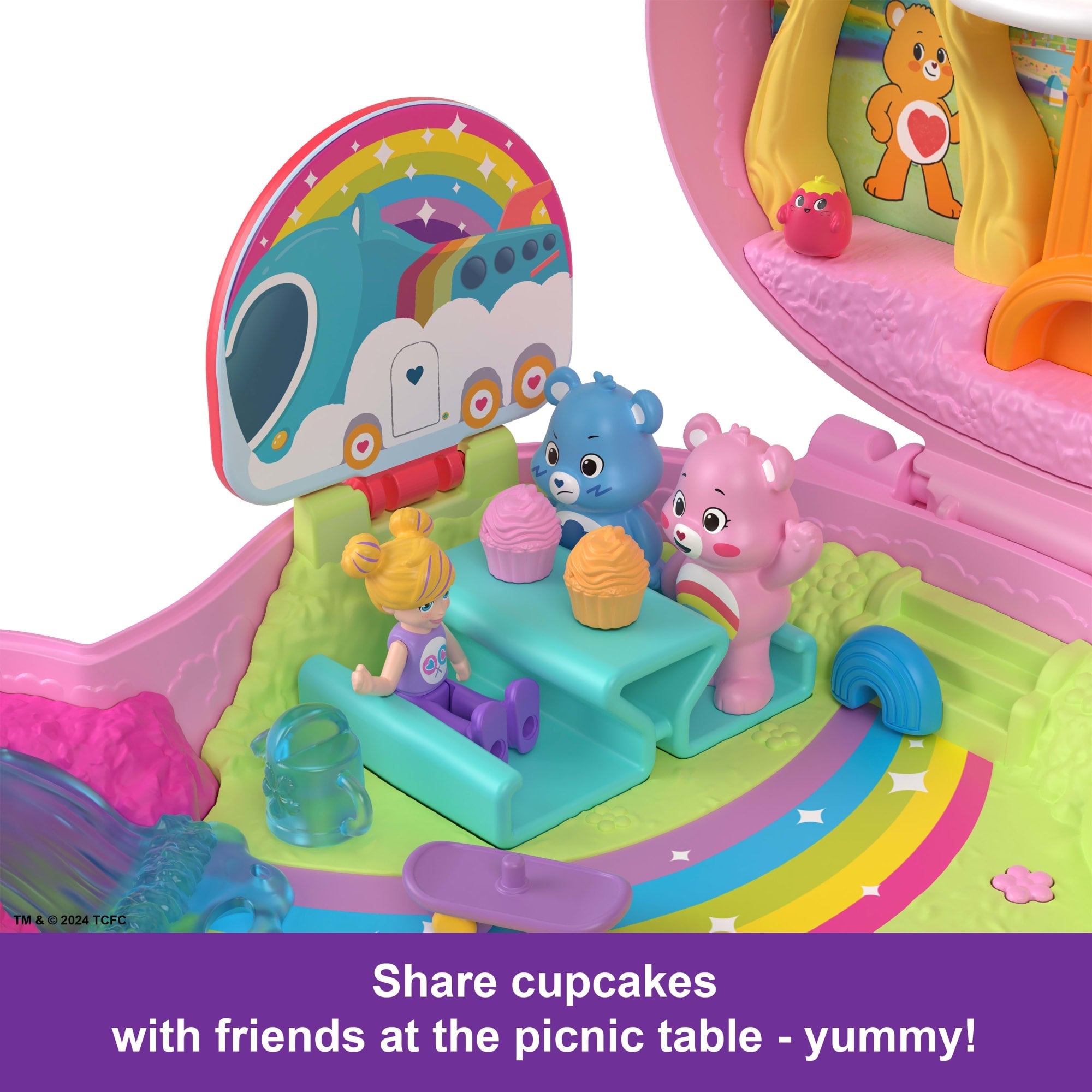 Polly Pocket X Care Bears Dolls & Playset With Toy Car And Themed Accessories, Compact Travel Toy