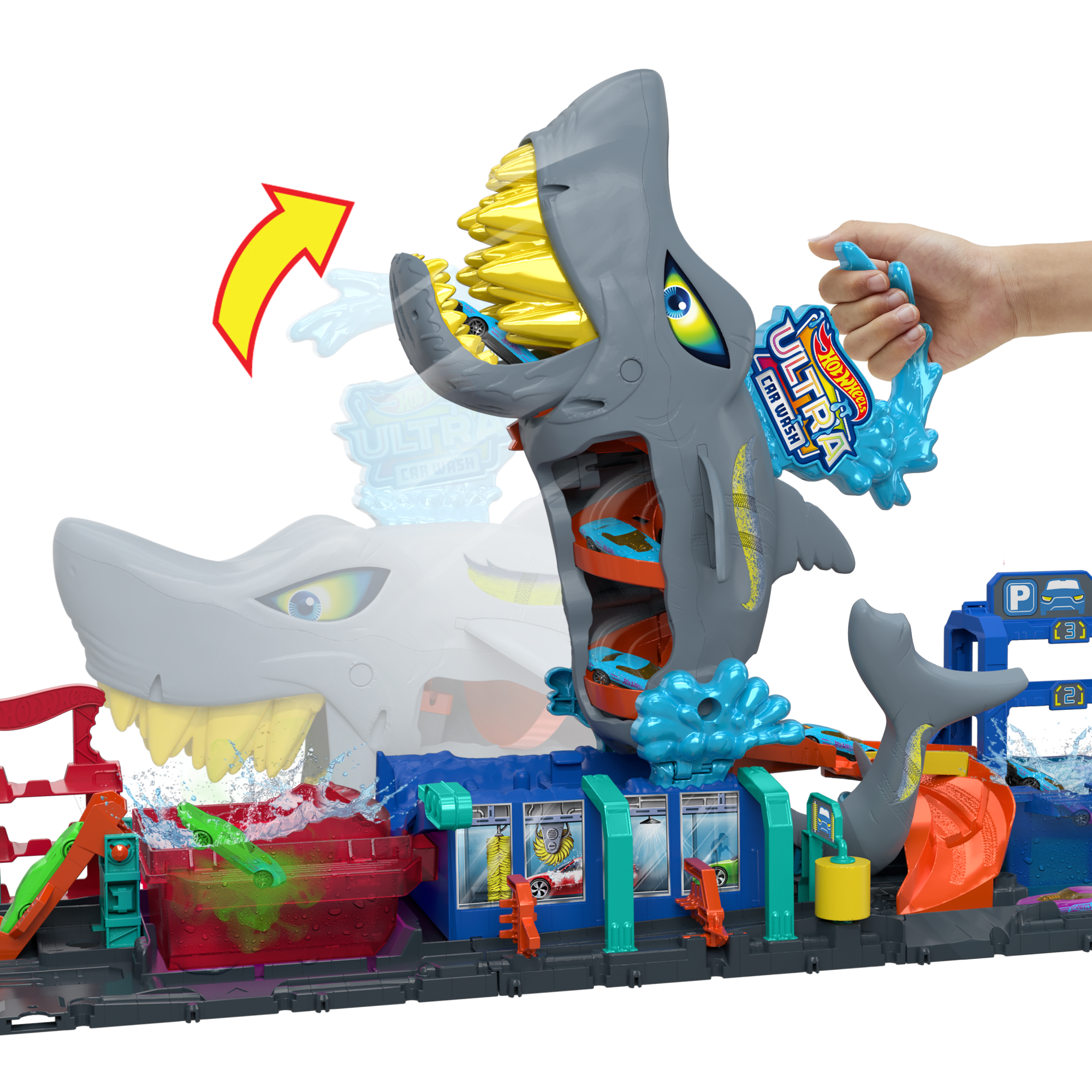 Hot Wheels City-Station de Lavage Requin-Coffret Voiture Color Reveal
