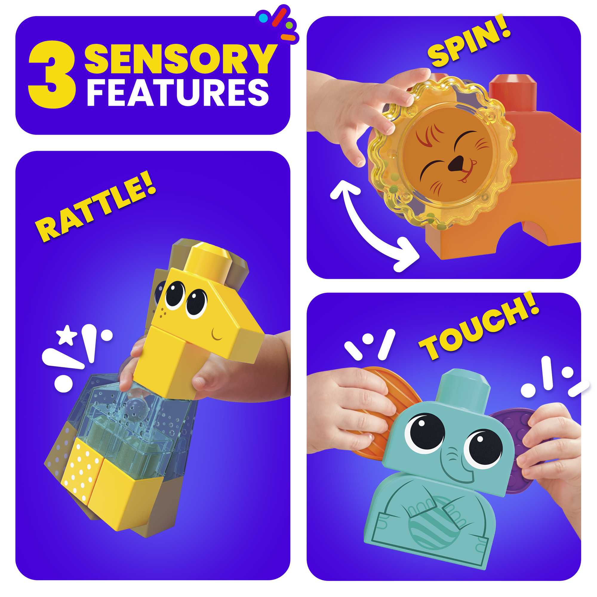 MEGA Bloks Rock N Rattle Safari Sensory Building Toys For Toddlers 1-3 (15 Pcs)