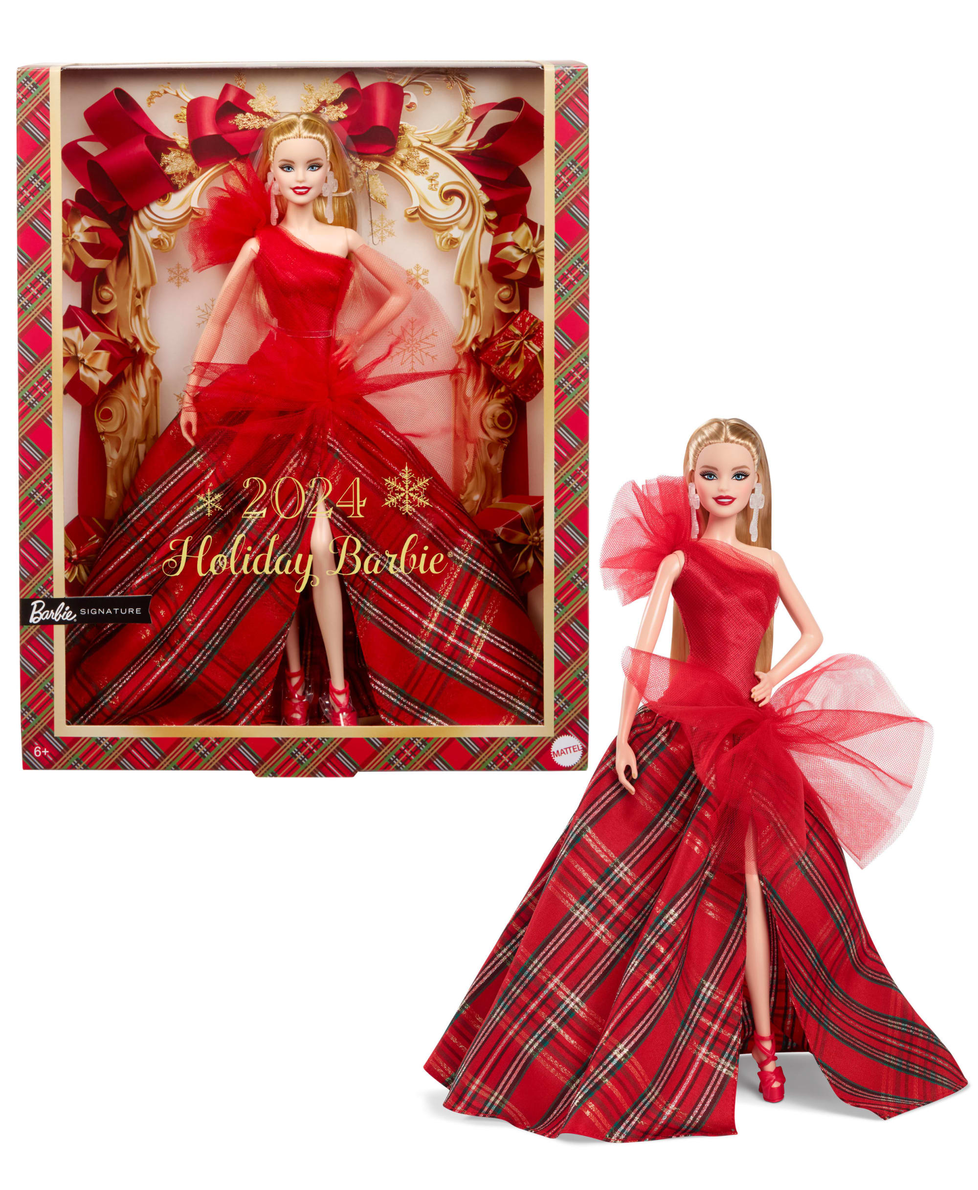 Barbie Signature 2024 Holiday Barbie Fashion Doll, Seasonal Collector Gift, Blonde With Plaid Gown