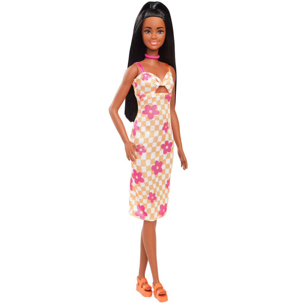 Barbie Fashionista Boneca Vestido Xadrez com Flores