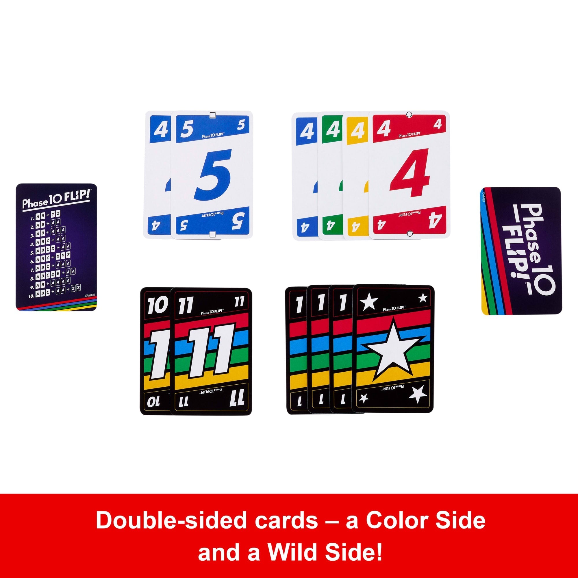 Phase 10 Flip Card Game, Classic Family Card Game With Double-Sided Cards For 2-6 Players