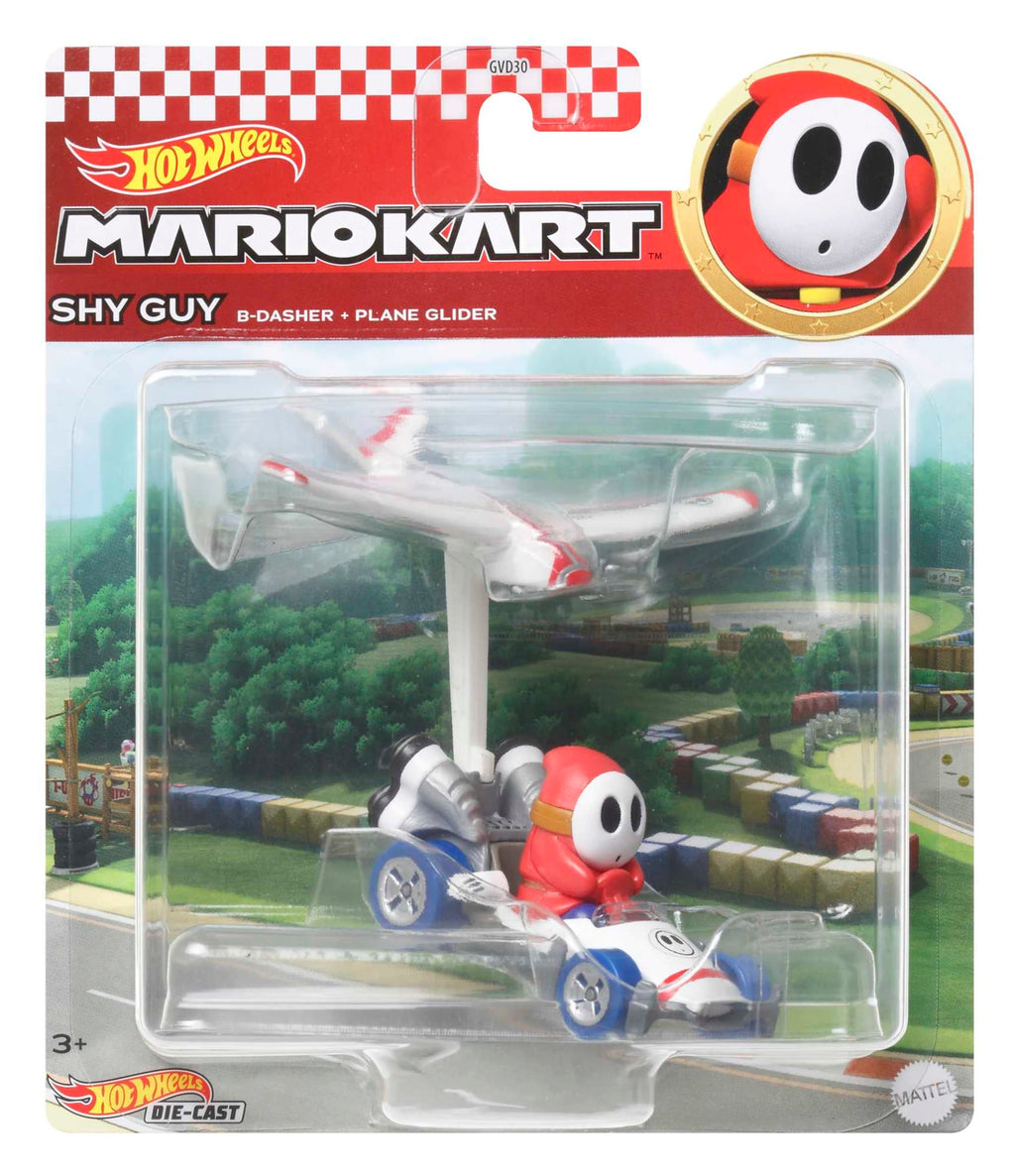 Hot Wheels Mario Kart Veículo de Brinquedo Shy Guy B Dasher com Plane Glider