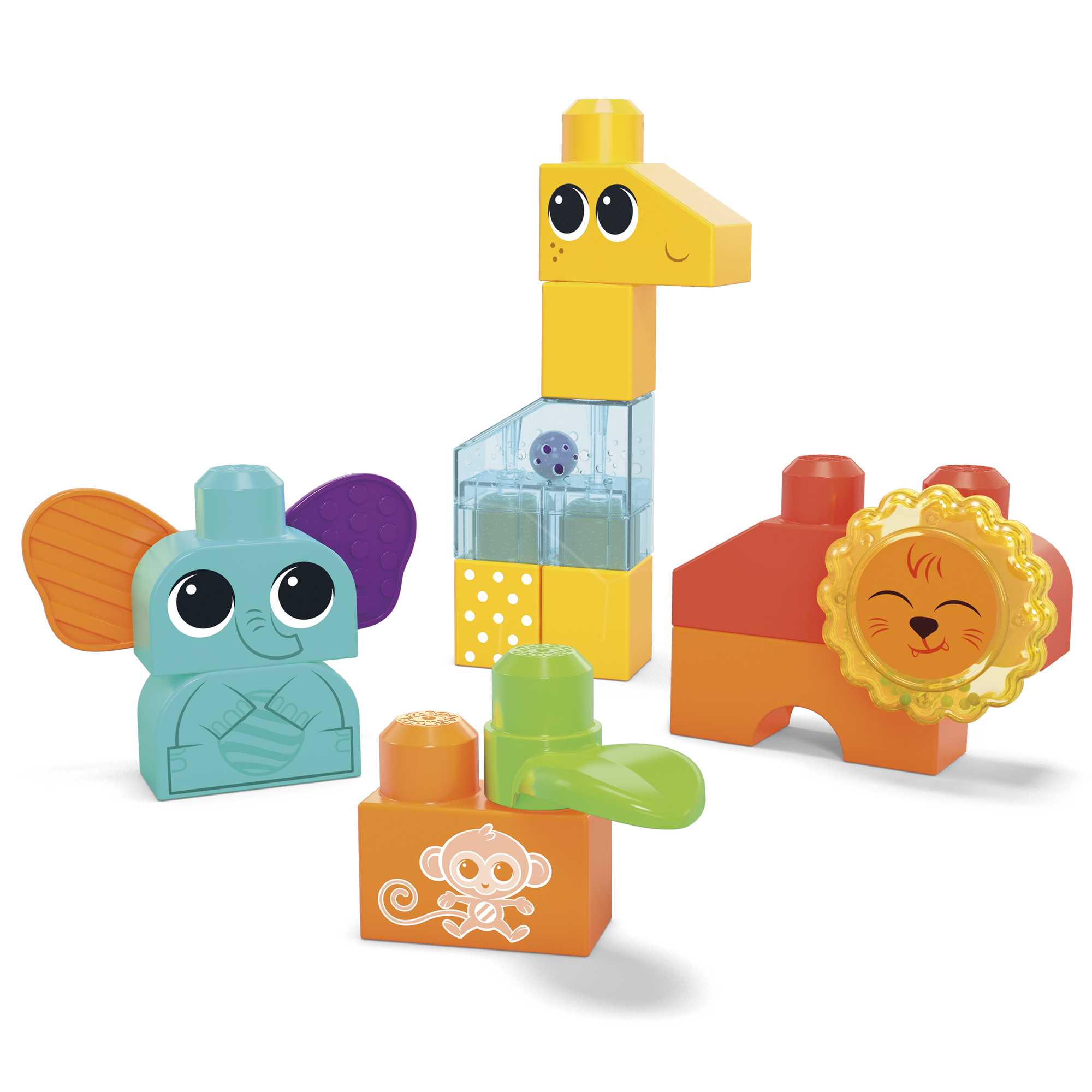 MEGA Bloks Rock N Rattle Safari Sensory Building Toys For Toddlers 1-3 (15 Pcs)