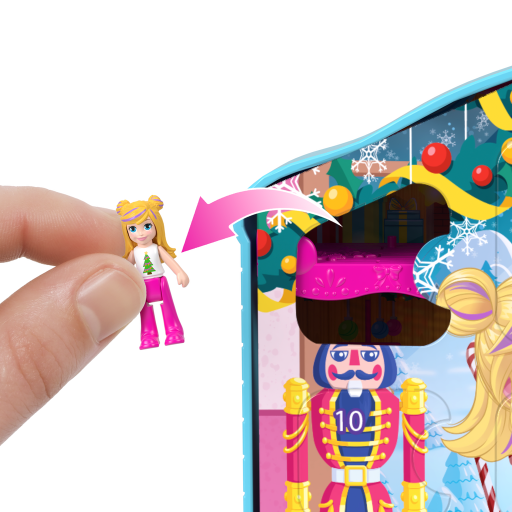 Polly Pocket Dolls And Playset Advent Calendar, Gingerbread House With Dollhouse Furniture, Toy Car, And Holiday Accessories