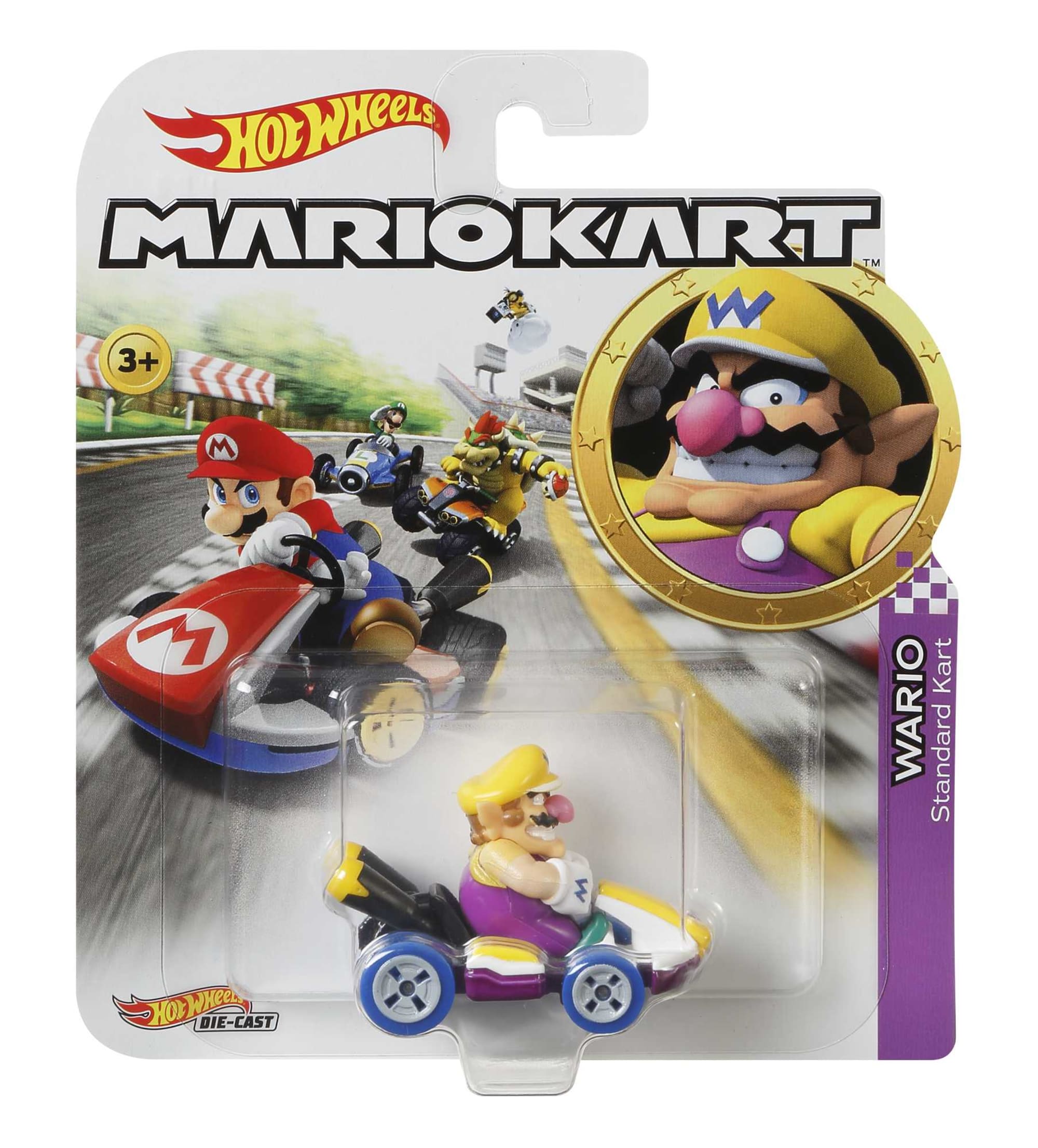 Hot Wheels Mario Kart Vehículo de Juguete Wario Estándar Kart