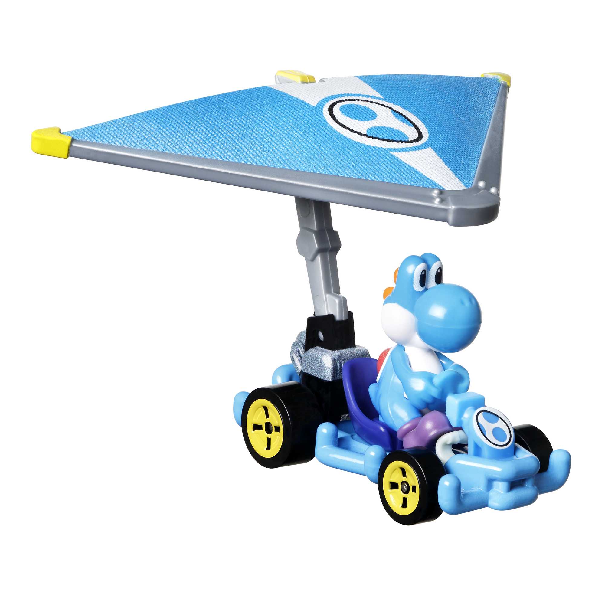 Hot Wheels Mario Kart Veículo de Brinquedo Yoshi Azul Claro Pipe Frame com Super Glider