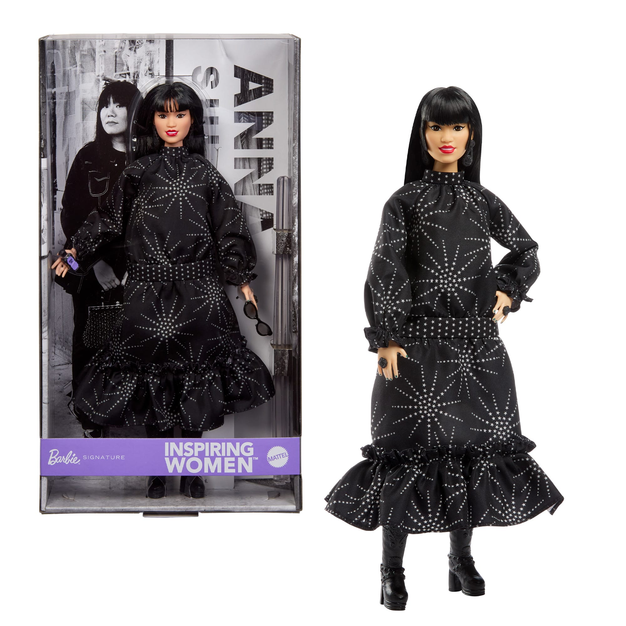 Barbie Inspiring Women Doll, Anna Sui Collectible in Black Dress With Sunglasses & Perfume Accessories