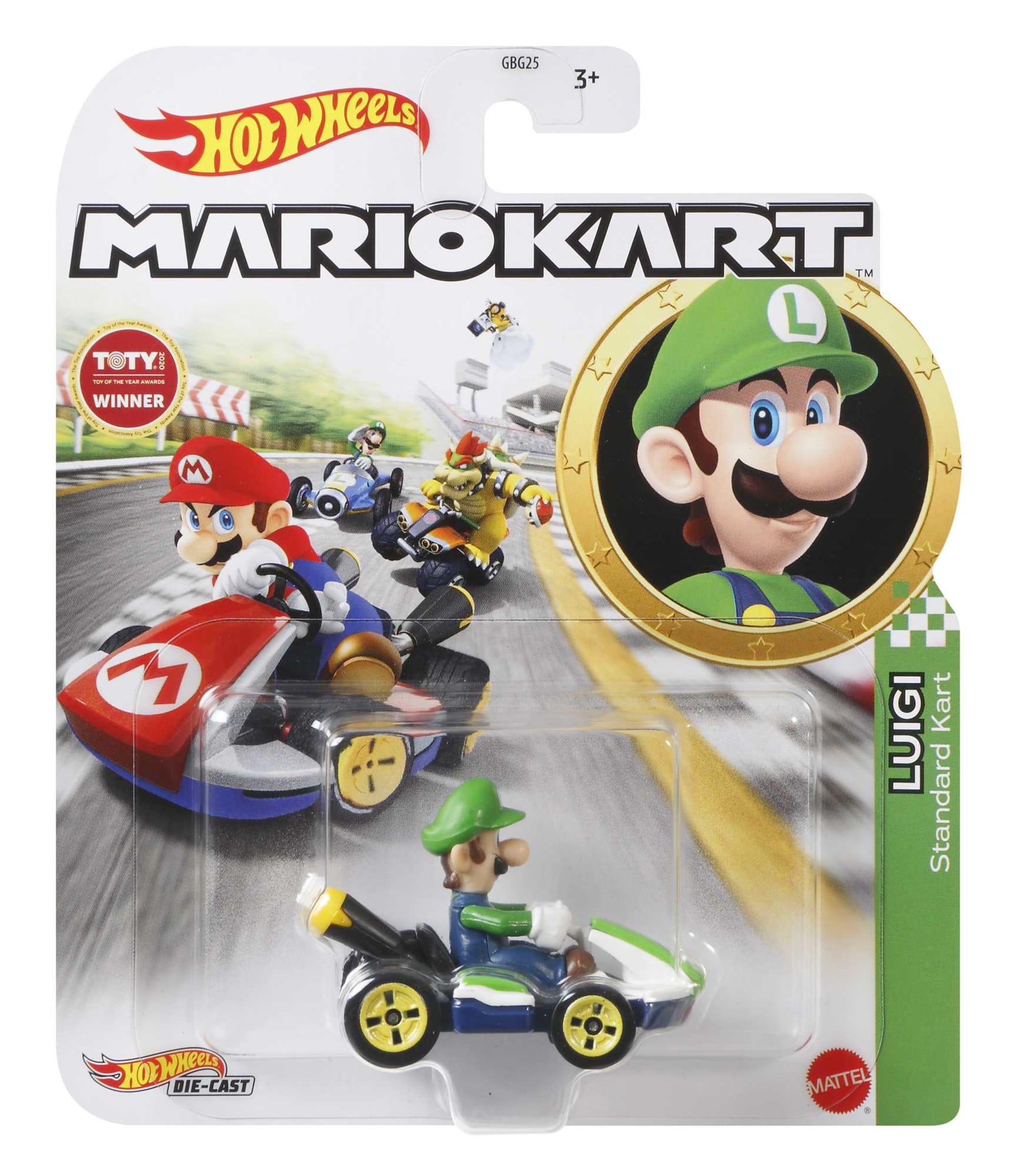 Hot Wheels Mario Kart Veículo de Brinquedo Kart Padrão Luigi