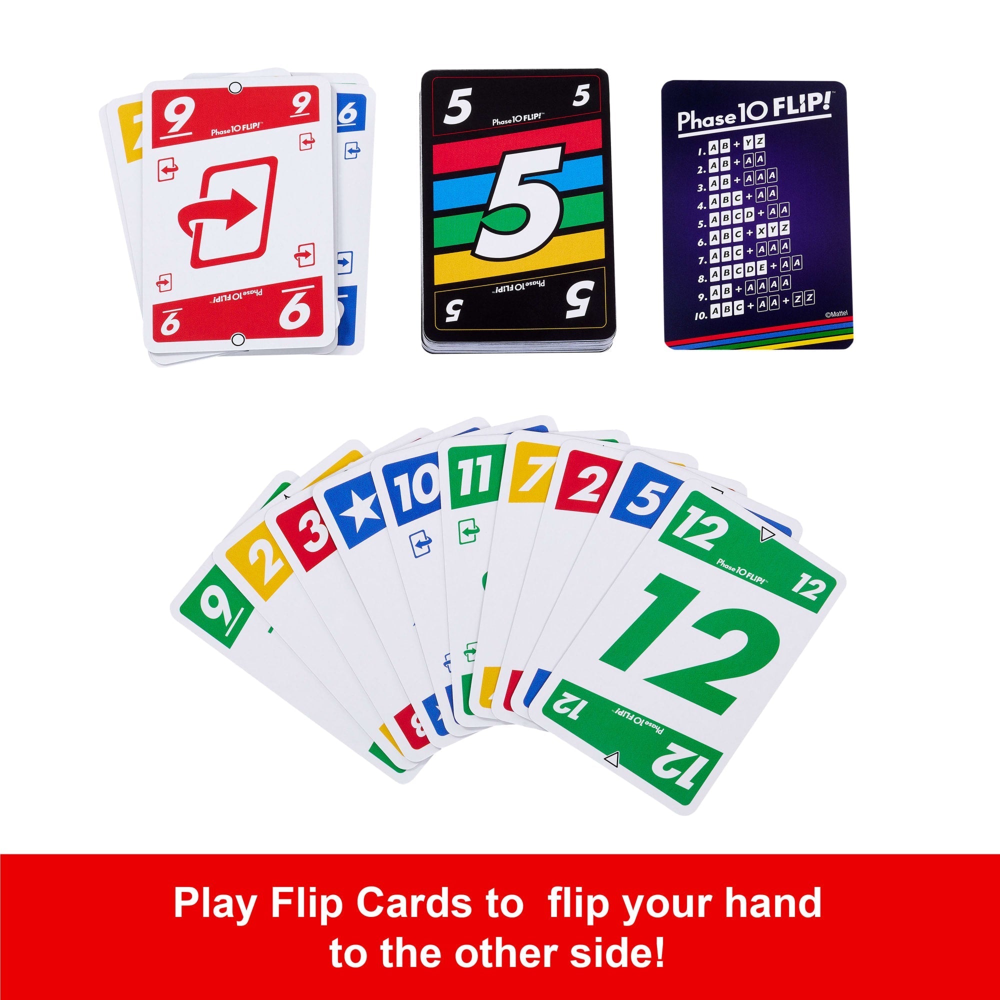 Phase 10 Flip Card Game, Classic Family Card Game With Double-Sided Cards For 2-6 Players