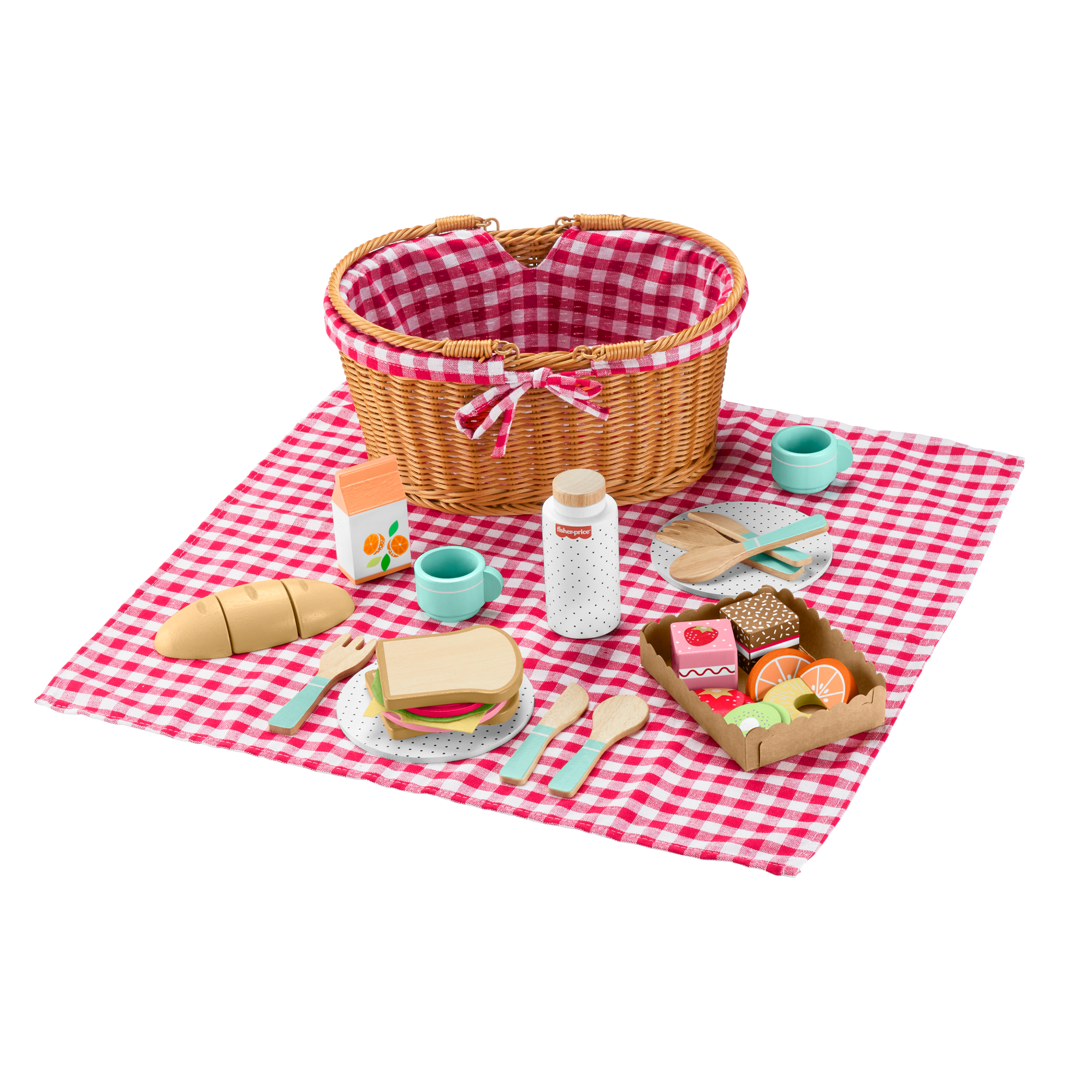 Fisher-Price  Coffret Panier de Pique-Nique en Bois, 31Éléments